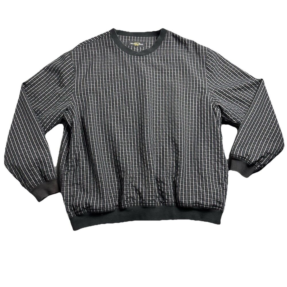 Golden Bear Mens Large Windbreaker Long Sleeve Jacket Black Plaid Lined Golf EUC